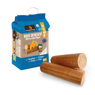 Bois densifié 8 bûches Woodstock 12kg - Prêt à l'emploi ≤ 10%