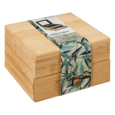 Boite à bijoux avec miroir et tiroir bambou l.15 x H.9,5 x P.15 cm, 5Five Simply Smart Tidy