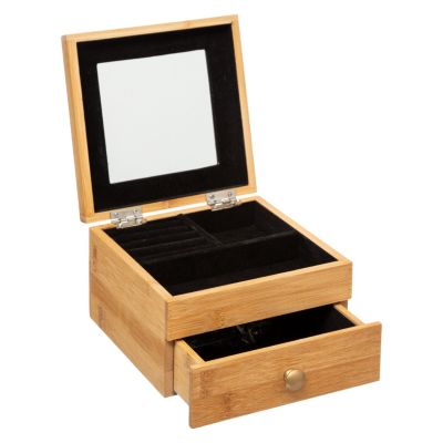 Boite à bijoux avec miroir et tiroir bambou l.15 x H.9,5 x P.15 cm, 5Five Simply Smart Tidy