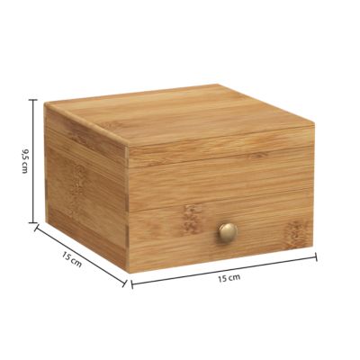 Boite à bijoux avec miroir et tiroir bambou l.15 x H.9,5 x P.15 cm, 5Five Simply Smart Tidy