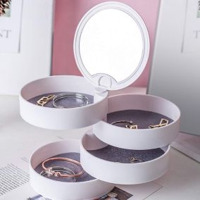 Boite a Bijoux Petite Rangement Bague 4 Niveaux Rotation de 360 avec Couvercle de Miroir Stocker Boucle d'oreille Cadeau