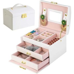 Boite a Bijoux, Rangement Bijoux Boite a Bijoux Femme, Boîte à Bijoux en Cuir PU avec 2 tiroirs, Coffre à bijoux verrouillable
