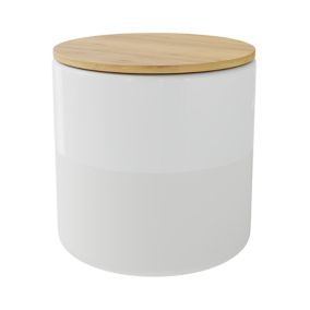 Boîte à coton GoodHome Koros en céramique coloris blanc Ø10,1 x H.10,1 cm