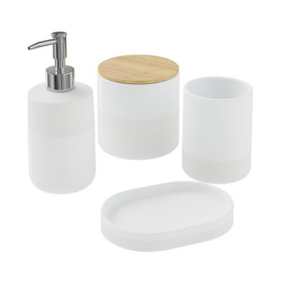 Boîte à coton GoodHome Koros en céramique coloris blanc Ø10,1 x H.10,1 cm