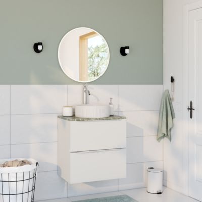 Boîte à coton GoodHome Koros en céramique coloris blanc Ø10,1 x H.10,1 cm