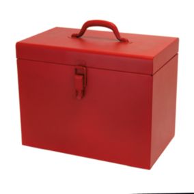 Boîte à outils vide en métal vintage rouge