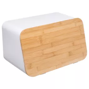 Boîte à pain blanche avec couvercle en bambou