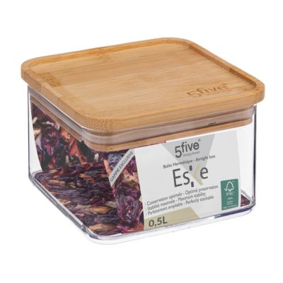 Boîte de conservation carrée en verre avec couvercle hermétique en bambou 0,5L 5Five
