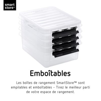 Boîte de rangement 3,5L empilable SmartStore Classic 4 Orthex P. 38 cm transparent avec 4 compartiments