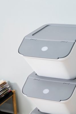 Boîte de rangement 37 L empilable SmartStore Collect Stack It Orthex P.55 cm blanc et gris