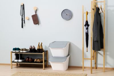 Boîte de rangement 37 L empilable SmartStore Collect Stack It Orthex P.55 cm blanc et gris