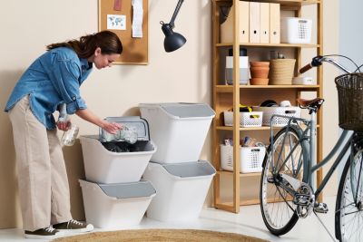 Boîte de rangement 37 L empilable SmartStore Collect Stack It Orthex P.55 cm blanc et gris