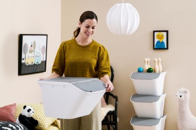 Boîte de rangement 37 L empilable SmartStore Collect Stack It Orthex P.55 cm blanc et gris