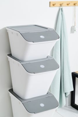 Boîte de rangement 37 L empilable SmartStore Collect Stack It Orthex P.55 cm blanc et gris