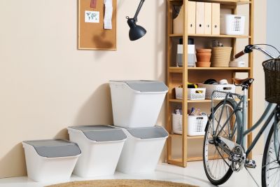 Boîte de rangement 51 L empilable SmartStore Collect Stack It Orthex P.55 cm blanc et gris