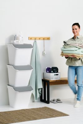 Boîte de rangement 51 L empilable SmartStore Collect Stack It Orthex P.55 cm blanc et gris