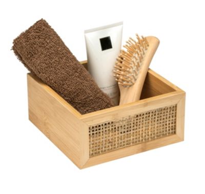 Boîte de rangement accessoires de salle de bains en bambou et rotin, 15x7x15 cm, Wenko Allegre