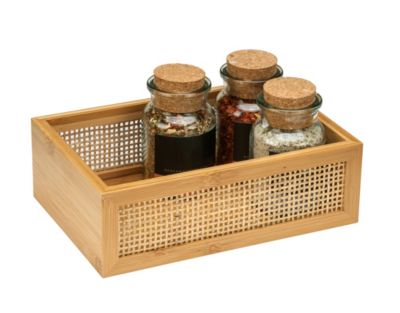 Boîte de rangement accessoires de salle de bains en bambou et rotin, 15x7x22 cm, Wenko Allegre