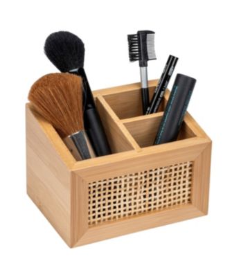 Boîte de rangement accessoires de salle de bains en bambou et rotin, 9x8.5x12 cm, Wenko Allegre