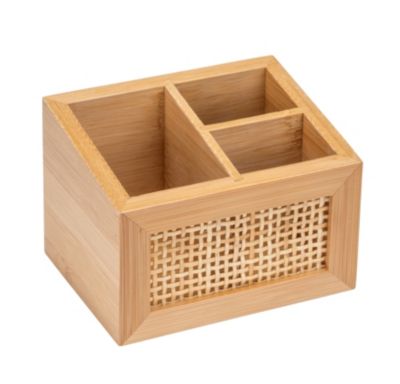 Boîte de rangement accessoires de salle de bains en bambou et rotin, 9x8.5x12 cm, Wenko Allegre