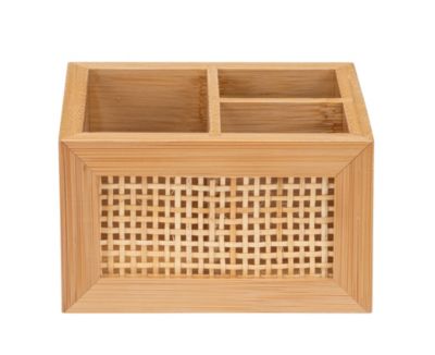 Boîte de rangement accessoires de salle de bains en bambou et rotin, 9x8.5x12 cm, Wenko Allegre