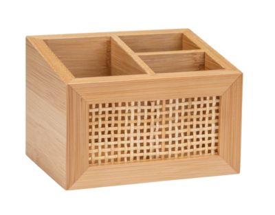 Boîte de rangement accessoires de salle de bains en bambou et rotin, 9x8.5x12 cm, Wenko Allegre