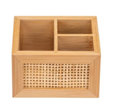 Boîte de rangement accessoires de salle de bains en bambou et rotin, 9x8.5x12 cm, Wenko Allegre