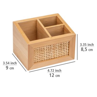 Boîte de rangement accessoires de salle de bains en bambou et rotin, 9x8.5x12 cm, Wenko Allegre