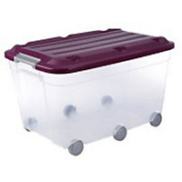 Boîte de rangement avec couvercle en plastique Klipso 60L coloris violet