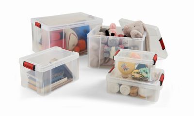 Boîte de rangement avec couvercle Sundis Clip’n store 27 L transparent