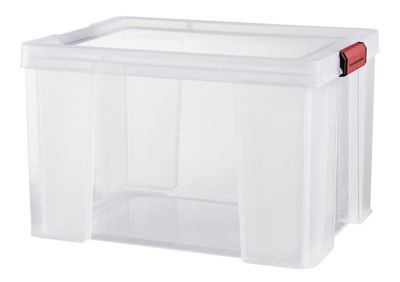 Boîte De Rangement Transparente SUNDIS 50L - Avec Roues, Couvercle, Empilable - Fabriqué En France