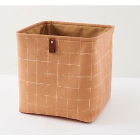 Boîte de rangement carré tissu orange motif carreaux