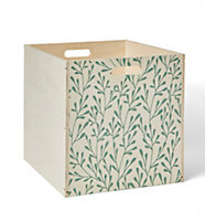 Boîte de rangement carrée en bois motif feuillage vert