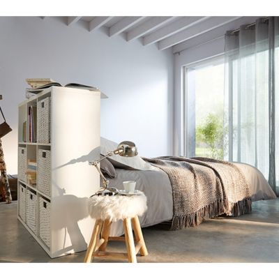 Boîte de rangement carrée en fibre naturelle Mixxit coloris blanc