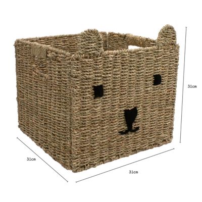 Boîte de rangement carrée en jonc de mer motif ourson Mixxit