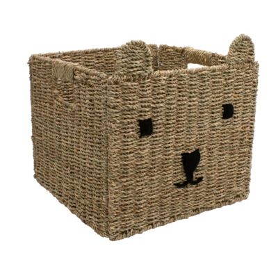 Boîte de rangement carrée en jonc de mer motif ourson Mixxit