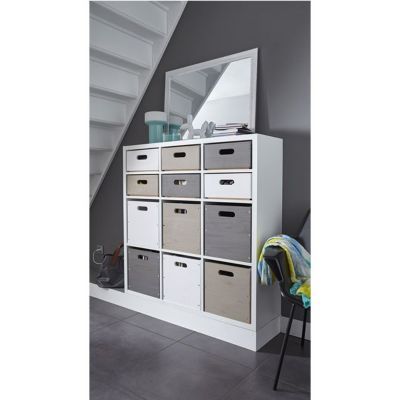 Boîte de rangement carrée en pin massif Vitoria Mixxit coloris taupe