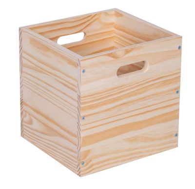 Boîte de rangement carrée en pin passif avec poignées