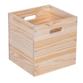 Boîte de rangement carrée en pin passif avec poignées