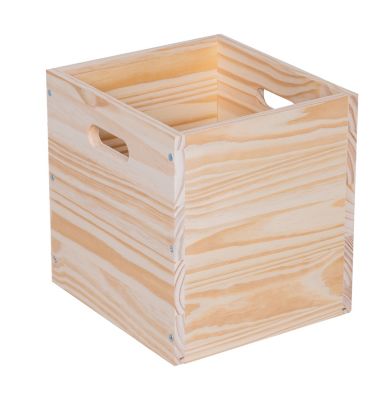 Boîte de rangement carrée en pin passif avec poignées