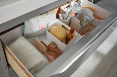 VIGAR - Boîte de Rangement - Collection Zense Bamboo - 8,5 x 8,5 x 9 cm - Accessoire Organisateur pour la Salle de Bain ou la Cuisine - Boîte Carrée - en Noir et Bambou