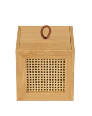 GOURDBRO 3Pcs Housse en Bambou Anti-PoussièRe Boite Coton Tige, Acrylique Robuste Rangement Coton, Distributeur Coton Tige, Rangement Coiffeuse Peut Stocker Coton Boule Épingles à Cheveux
