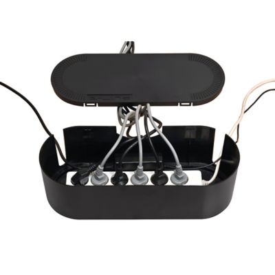 Boîte de rangement de câbles noir D-Line L. 415 x l. 165 mm, bloc 6 prises