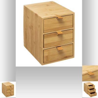 Boîte De Rangement En Bambou à 3 Tiroirs - Organiseur Vintage Pour Bureau, Cuisine Ou Salle De Bain - Design Bois Naturel