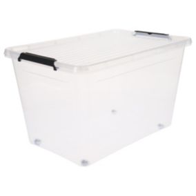 Boîte de rangement en plastique transparent avec roulettes Clip N' Box 60 L