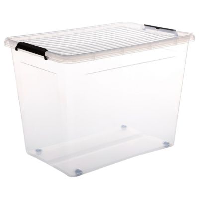 Boîte de rangement en plastique transparent avec roulettes Clip N' Box 80 L