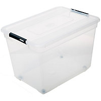 Boîte de rangement en plastique transparent avec roulettes Solutions 100 L