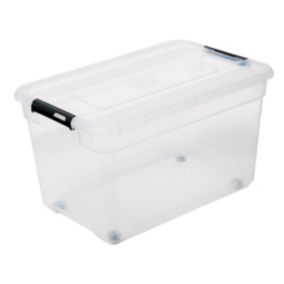 Boîte de rangement en plastique transparent avec roulettes Solutions 52 L