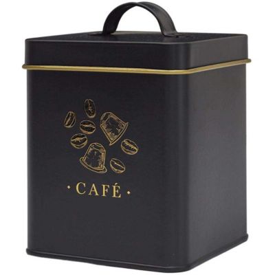 Boite en métal noir et doré Café