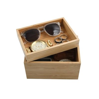 Boite Organisateur polyvalent 2 compartiments empilables Bambou ISALYS Beige MSV